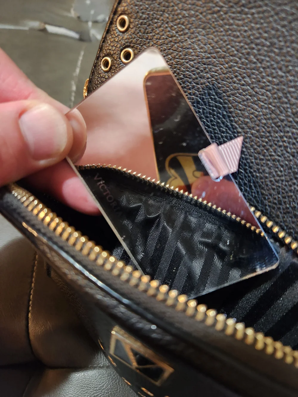 Victoria's Secret Black Mini Backpack with Gold Studs & Chain